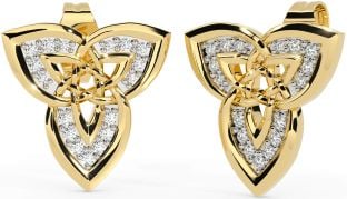Diamond Gold Celtic Trinity Knot Pearl Stud Earrings