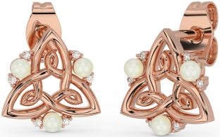 Diamant Rose Gold keltisch Dreieinigkeit Knoten Perle Zucht Ohrringe