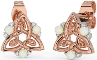 Diamant Weiß Rose Gold keltisch Dreieinigkeit Knoten Perle Zucht Ohrringe