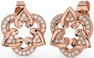 Diamond Rose Gold Silver Celtic Heart Stud Earrings