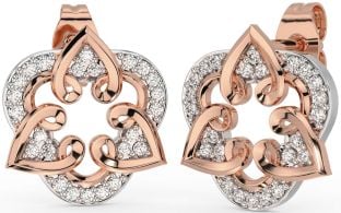 Diamond Rose Gold Silver Celtic Heart Stud Earrings