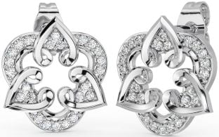 Diamond Silver Celtic Heart Stud Earrings