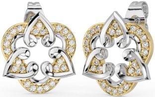 Diamant Blanc Jaune Or celtique Cœur Goujon Des boucles d'oreilles