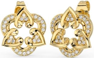 Diamond Gold Celtic Heart Stud Earrings