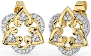 Diamant Blanc Jaune Or celtique Cœur Goujon Des boucles d'oreilles