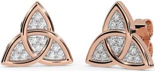 Diamond Rose Gold Silver Celtic Trinity Knot Stud Earrings