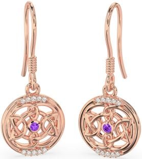 Diamant Amethyst Rose Gold Silber keltisch Baumeln Ohrringe