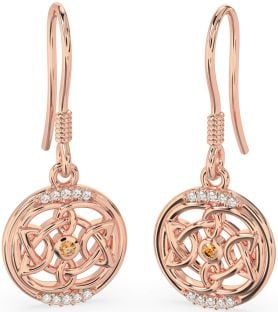 Diamant Citrine Rose Or Argent celtique Pendre Des boucles d'oreilles