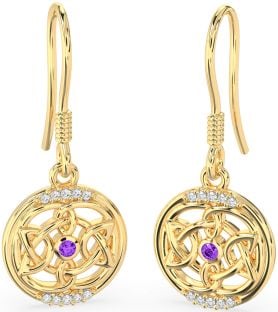 Diamond Amethyst Gold Silver Celtic Dangle Earrings