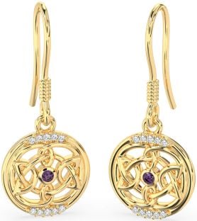 Diamond Alexandrite Gold Silver Celtic Dangle Earrings