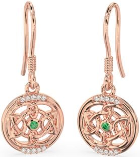 Diamant émeraude Rose Or celtique Pendre Des boucles d'oreilles