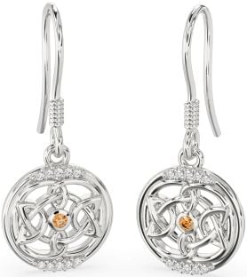 Argint citrin diamant Cercei Celtic Dangle