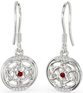 Diamond Garnet Silver Celtic Dangle Earrings