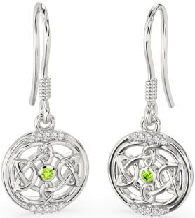 Diamond Peridot Silver Celtic Dangle Earrings