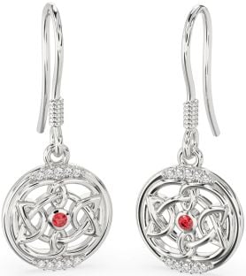 Diamond Ruby Silver Celtic Dangle Earrings