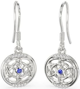 Diamond Sapphire Silver Celtic Dangle Earrings