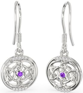 Diamond Amethyst White Gold Celtic Dangle Earrings