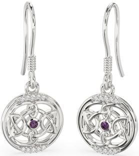 Diamond Alexandrite White Gold Celtic Dangle Earrings