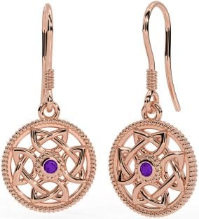 Amethyst Rose Gold Silver Celtic Dangle Earrings