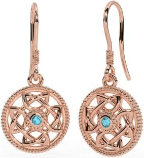 Aquamarine Rose Gold Silver Celtic Dangle Earrings