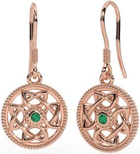 Emerald Rose Gold Silver Celtic Dangle Earrings