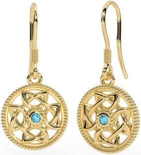 Aquamarine Gold Silver Celtic Dangle Earrings