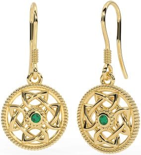 Emerald Gold Silver Celtic Dangle Earrings