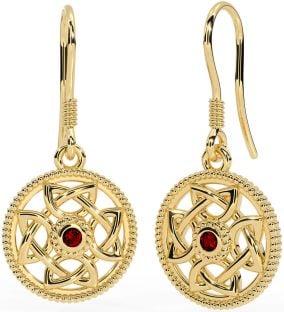 Garnet Gold Silver Celtic Dangle Earrings