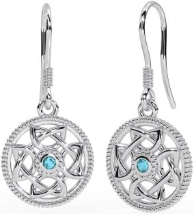 Aquamarine Silver Celtic Dangle Earrings