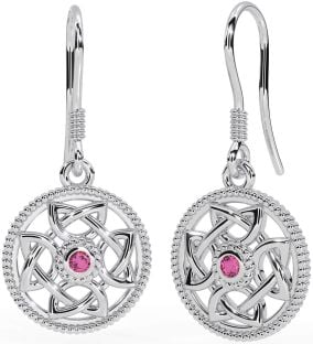 Pink Tourmaline Silver Celtic Dangle Earrings