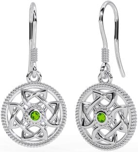 Peridot Silver Celtic Dangle Earrings