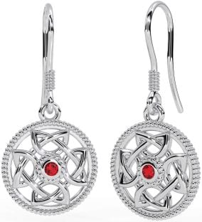 Ruby Silver Celtic Dangle Earrings