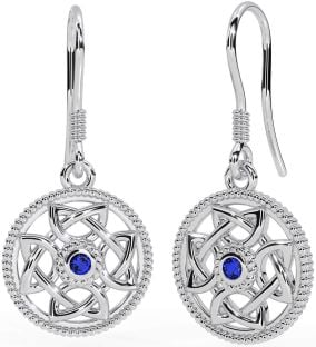 Sapphire Silver Celtic Dangle Earrings