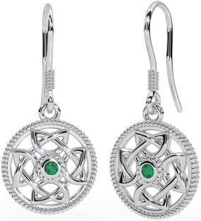 Emerald White Gold Celtic Dangle Earrings