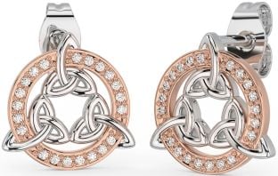 Diamant Rose Gold Silber keltisch Dreieinigkeit Knoten Zucht Ohrringe