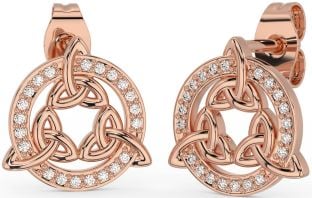 Diamond Rose Gold Silver Celtic Trinity Knot Stud Earrings