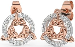 Diamant Weiß Rose Gold keltisch Dreieinigkeit Knoten Zucht Ohrringe