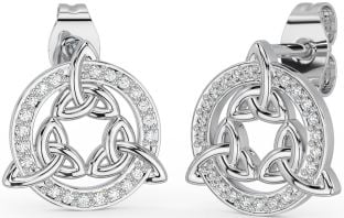 Diamond Silver Celtic Trinity Knot Stud Earrings