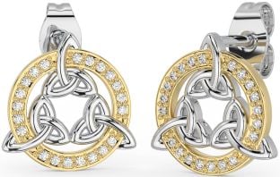 Diamant Blanc Jaune Or celtique Trinité Noeud Goujon Des boucles d'oreilles