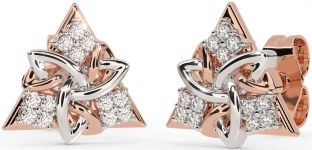 Diamond Rose Gold Silver Celtic Trinity Knot Stud Earrings