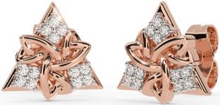 Diamond Rose Gold Celtic Trinity Knot Stud Earrings