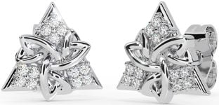 Diamond Silver Celtic Trinity Knot Stud Earrings