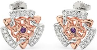 Diamond Alexandrite Rose Gold Silver Celtic Stud Earrings