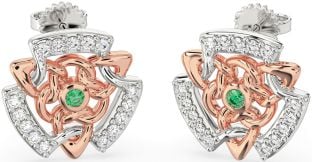 Diamond Emerald Rose Gold Silver Celtic Stud Earrings