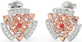 Diamond Ruby Rose Gold Silver Celtic Stud Earrings