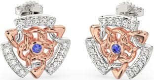 Diamond Sapphire Rose Gold Silver Celtic Stud Earrings