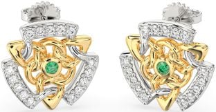 Diamond Emerald Gold Silver Celtic Stud Earrings