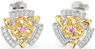 Diamant Rosa Turmalin Gold Silber keltisch Zucht Ohrringe