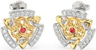 Diamond Ruby Gold Silver Celtic Stud Earrings