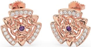 Diamond Alexandrite Rose Gold Silver Celtic Stud Earrings